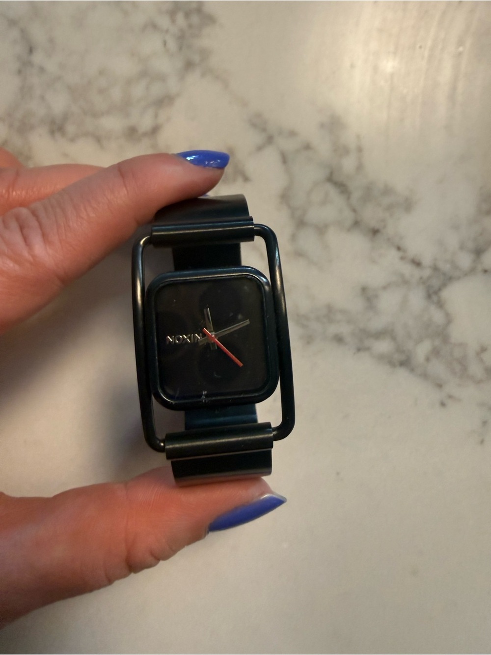 Nixon Black Square Dial Watch with Red Second Hand